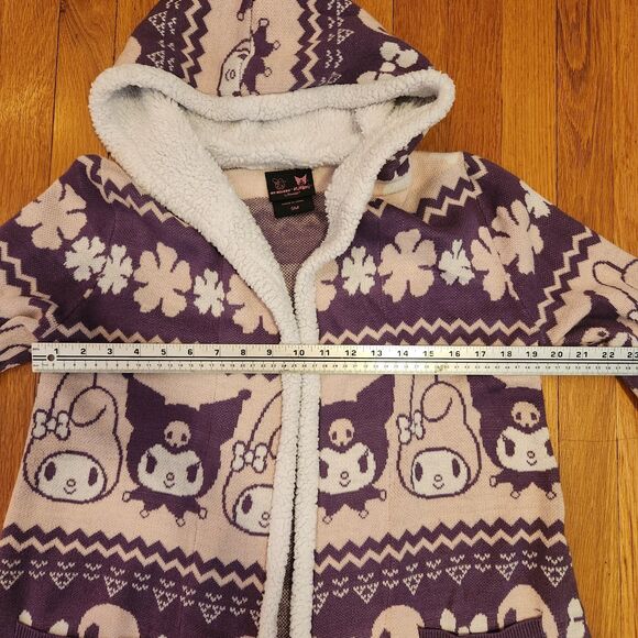 My Melody & Kuromi Sold Out Cozy Sherpa Hooded Pink Purple Open Cardigan, Sz S - Picture 7 of 10
